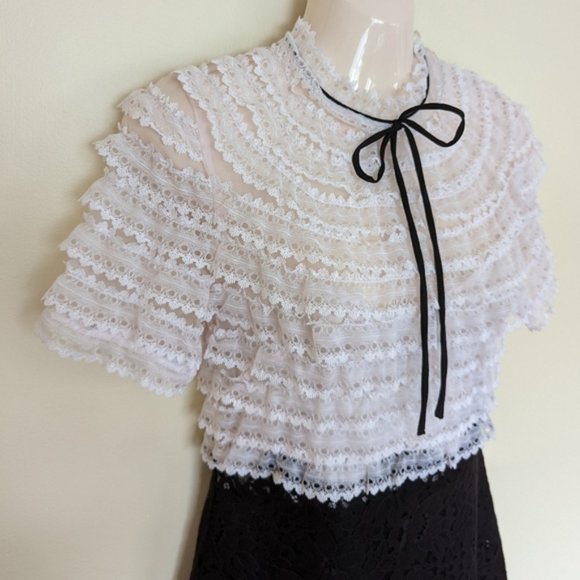 Sandro Helsinki Bow-detailed Organza And Lace dress xs 2 - Picture 4 of 15